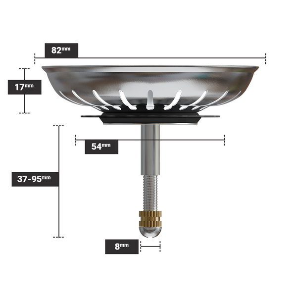 82 mm Kitchen Sink Strainer with Adjustable Screw Pin