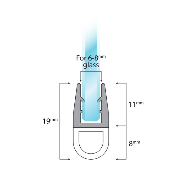 Douchedeurafdichting D-Profiel – 2x 1 Meter voor 6-8mm 