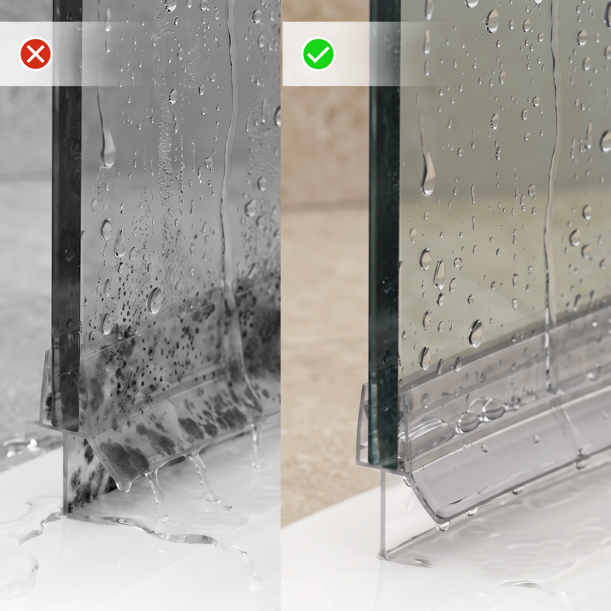 Douchestrip met waterkering, 2 × 100 cm, voor glas 6 tot 8 mm