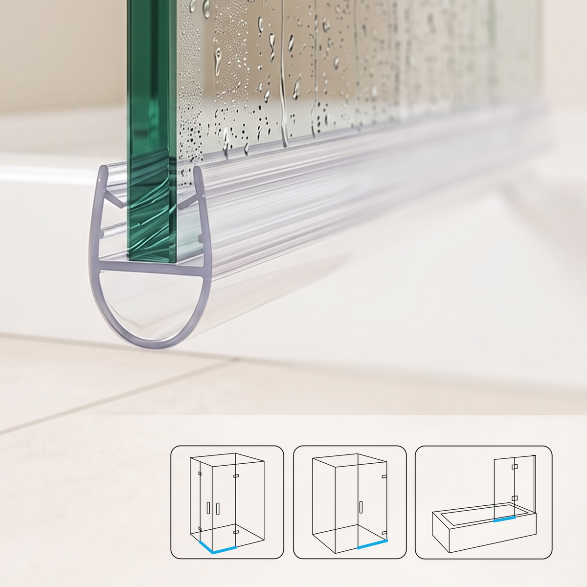 Douchestrip D profiel, 2 × 100 cm, voor glas 6 tot 8 mm