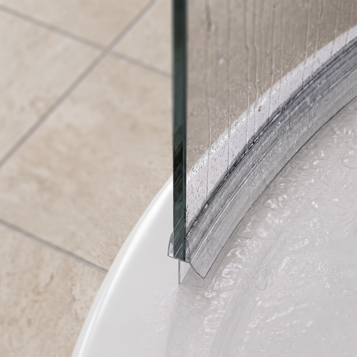 Halfronde douchestrip met waterkering, 2 × 100 cm, voor glas 6 tot 8 mm