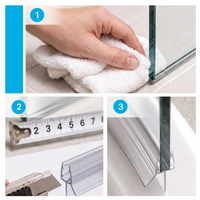 Halfronde douchestrip met waterkering, 2 × 100 cm, voor glas 6 tot 8 mm
