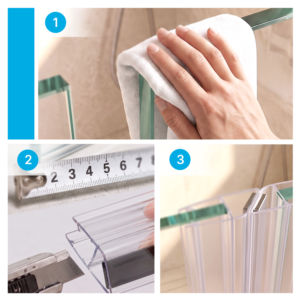 Magnetische douchedeurstrip, 2 × 200 cm, voor glas 6 tot 8 mm, voor 90 en 180 graden sluiting