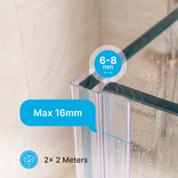 Verticale douchedeurstrip F profiel, 2 × 200 cm, voor 90 graden glasverbinding, glas 6 tot 8 mm