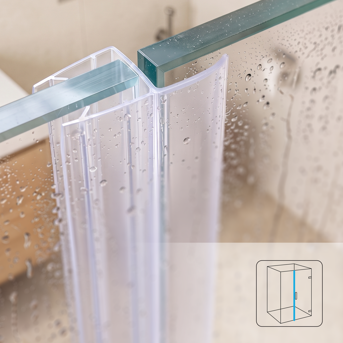 Verticale douchedeurstrip U profiel, 2 × 200 cm, voor glas 6 tot 8 mm