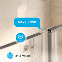 Verticale douchedeurstrip D profiel, 2 × 200 cm, voor glas 6 tot 8 mm