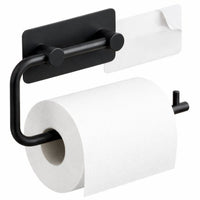 Set WC nero 5 pezzi - Portarotolo con braccio regolabile e portarotolo di scorta da parete per 3 rotoli - Portascopino, pattumiera e ganci da parete