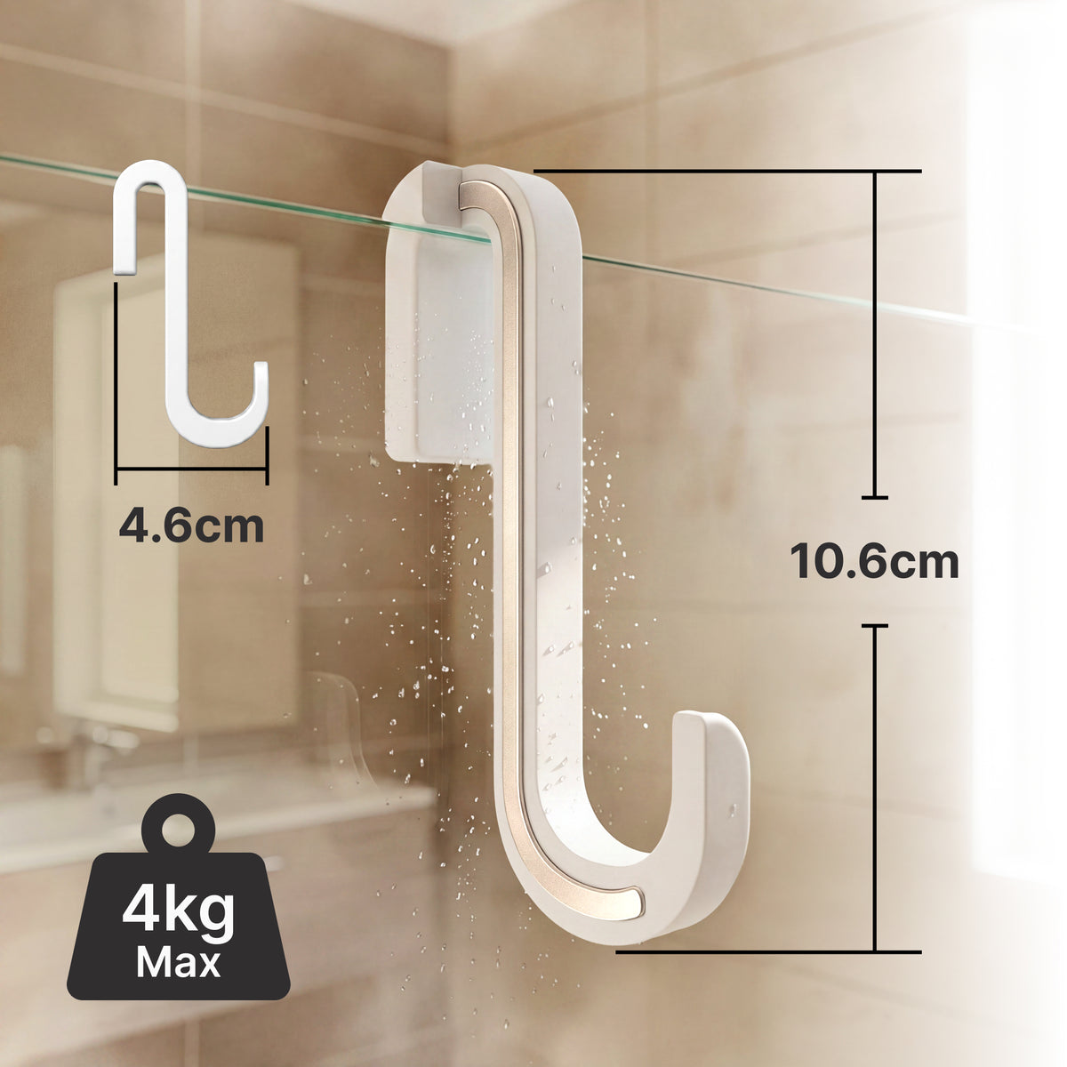 Crochets de porte de douche avec revêtement en silicone, lot de 2, pour verre de 6 à 10 mm