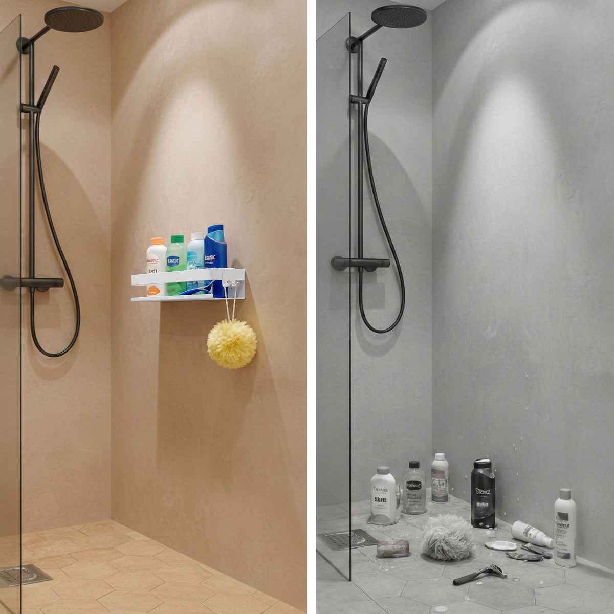 Étagère de douche 30 × 9 × 7 cm en acier inoxydable avec 3 options de montage