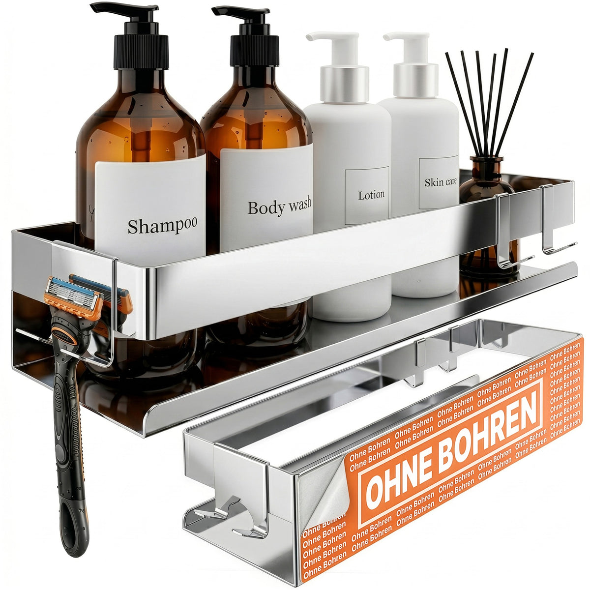Étagère de douche 30 × 9 × 7 cm en acier inoxydable avec 3 options de montage