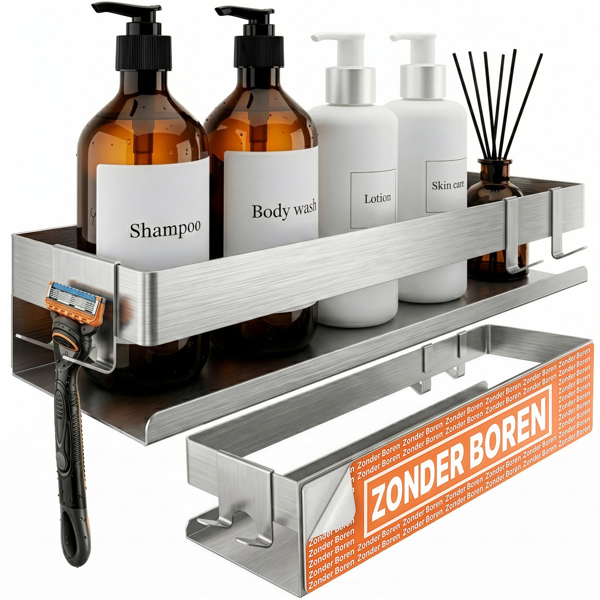 Étagère de douche 30 × 9 × 7 cm en acier inoxydable avec 3 options de montage