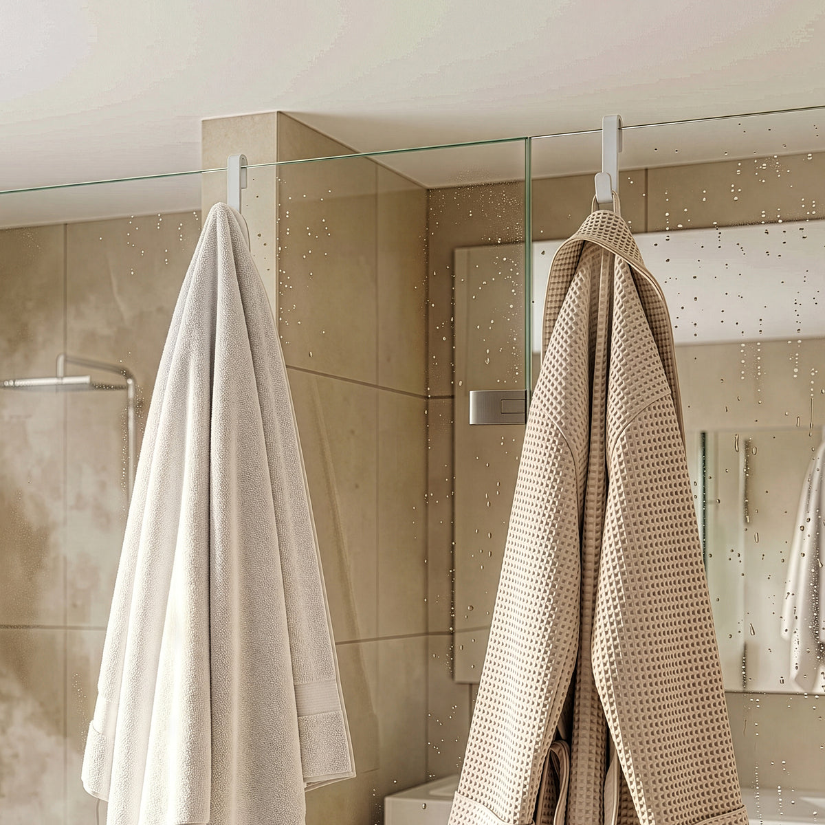 Crochets de porte de douche avec revêtement en silicone, lot de 2, pour verre de 6 à 10 mm