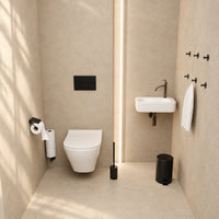 5-Piece Black Toilet Set - Reserve Roll Holder with Cover &amp; Wall-Mounted Reserve Roll Holder for 3 Rolls - Toilet Brush Holder, Trash Bin &amp; Wall Hooks