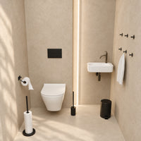 5-Piece Black Toilet Set - Toilet Roll Holder with Adjustable Arm &amp; Free-Standing Toilet Roll Holder for 5 Rolls - Toilet Brush Holder, Trash Bin &amp; Wall Hooks