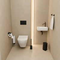 Set de Toilette Noir Carré en 5 Pièces - Porte-Rouleau Mural pour 3 Rouleaux & Porte-Rouleau Suspendu avec Couvercle Protecteur - Porte-Brosse WC, Poubelle & Crochets Muraux