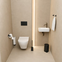 5-Delige Zwarte Vierkante Toiletset - Wandgemonteerde Toiletrolhouder voor 3 Rollen & Zelfklevende Toiletrolhouder - Toiletborstelhouder, Prullenbak & Muurhaken