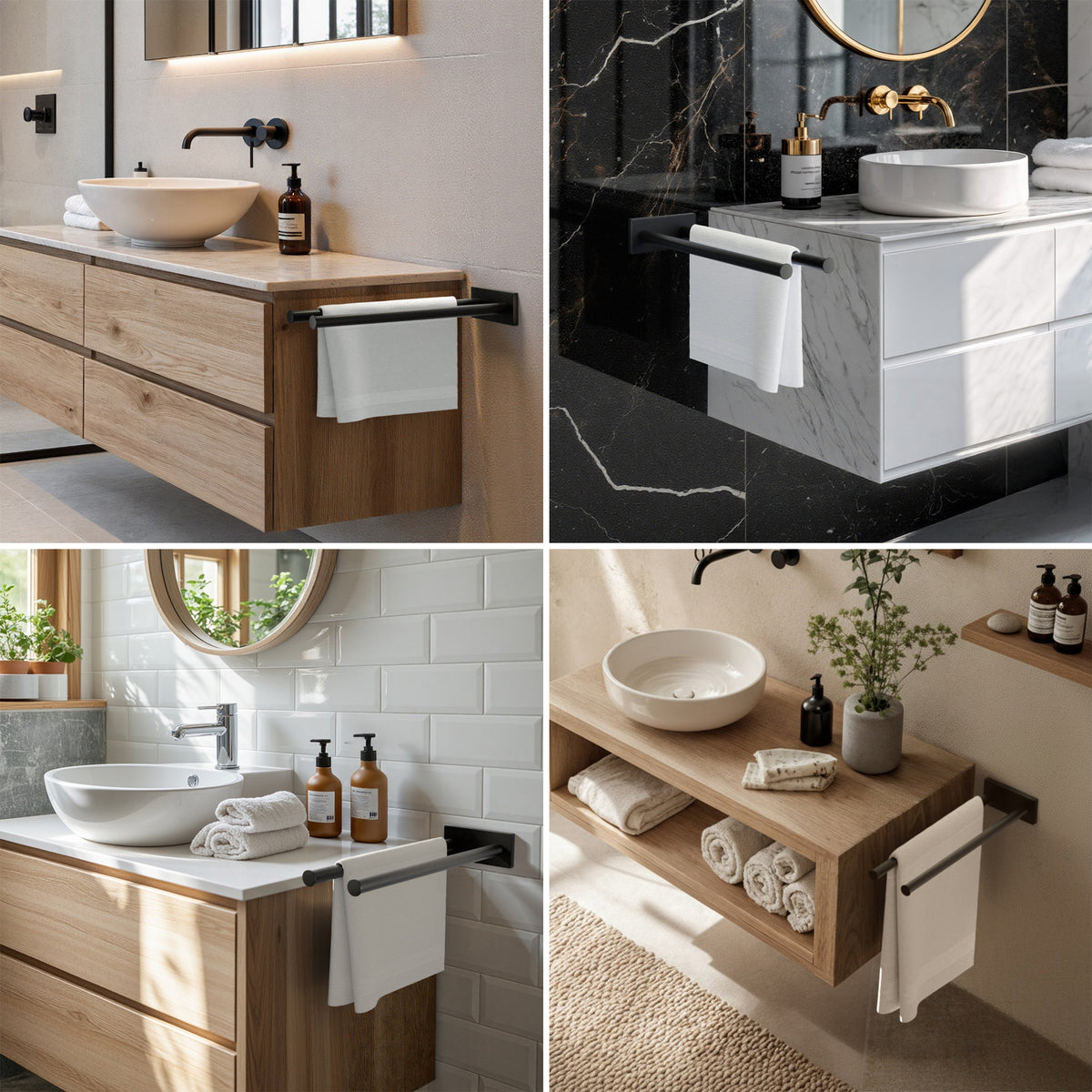 Support de barre à serviette noir 41 cm – Double bras, résistant à la rouille