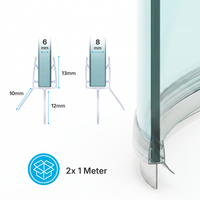 Curved Shower Seal with Water Stop – 2x 1 Meter for 6-8mm Glass Doors