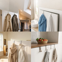 Door Hooks 4-Pack, Stainless Steel, Fits 2.2cm & 1.6cm Doors with Protective Pads