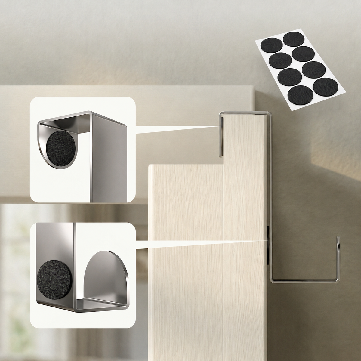 Door Hooks 4-Pack, Stainless Steel, Fits 2.2cm & 1.6cm Doors with Protective Pads