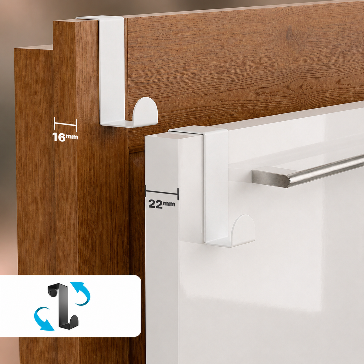 Door Hooks 4-Pack, Stainless Steel, Fits 2.2cm & 1.6cm Doors with Protective Pads
