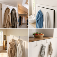 Door Hooks 4-Pack, Stainless Steel, Fits 2.2cm & 1.6cm Doors with Protective Pads