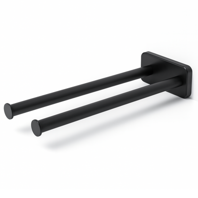 Towel Bar Holder Black 41cm – Dual Arm, Rust Resistant