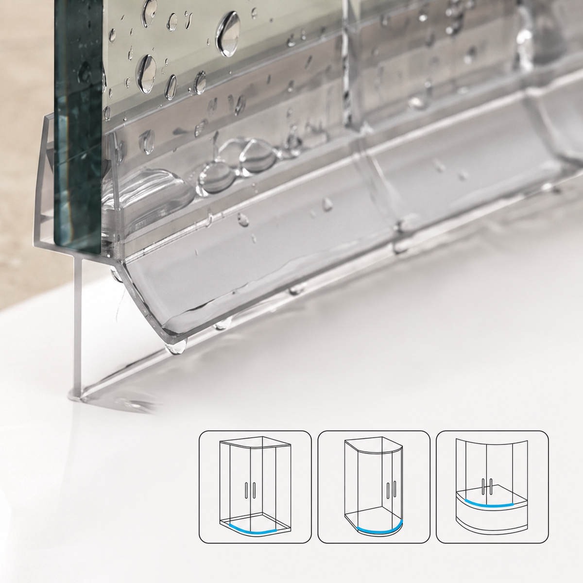 Curved Shower Seal with Water Stop – 2x 1 Meter for 6-8mm Glass Doors