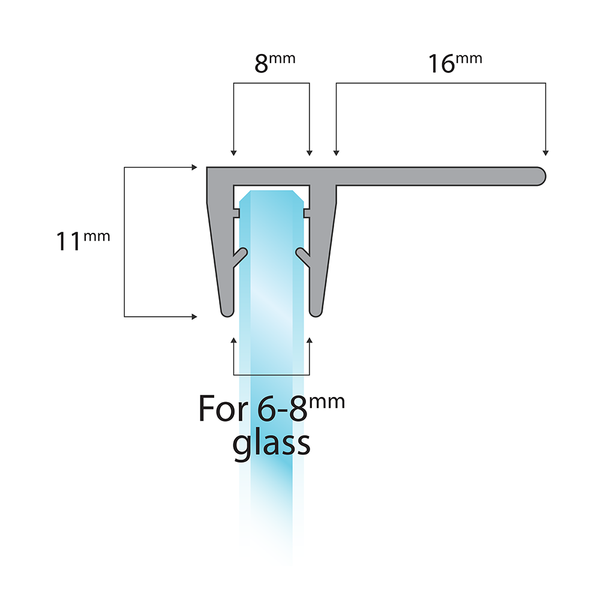 Vertikale Duschdichtung F-Profil 2×200 cm – Für 6–8 mm Glas