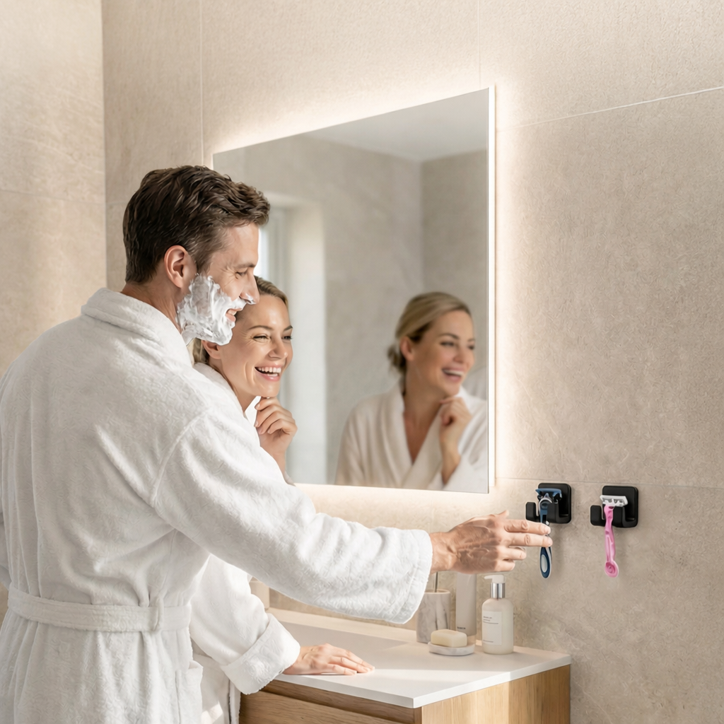 Silicone Razor Holder with Wall Adhesive, Space-Saving Design