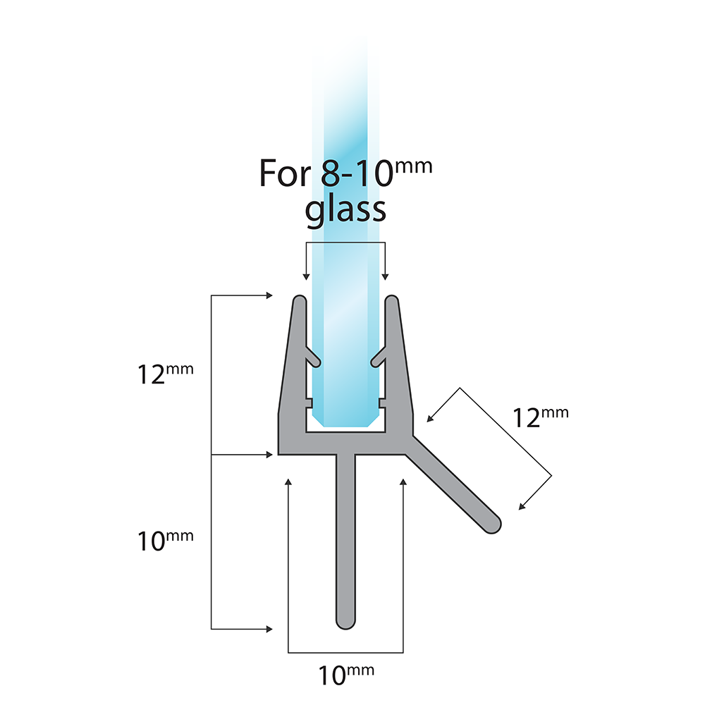 Shower Seal with Water Stop - 2x 1 Meter for 8-10mm Glass Doors