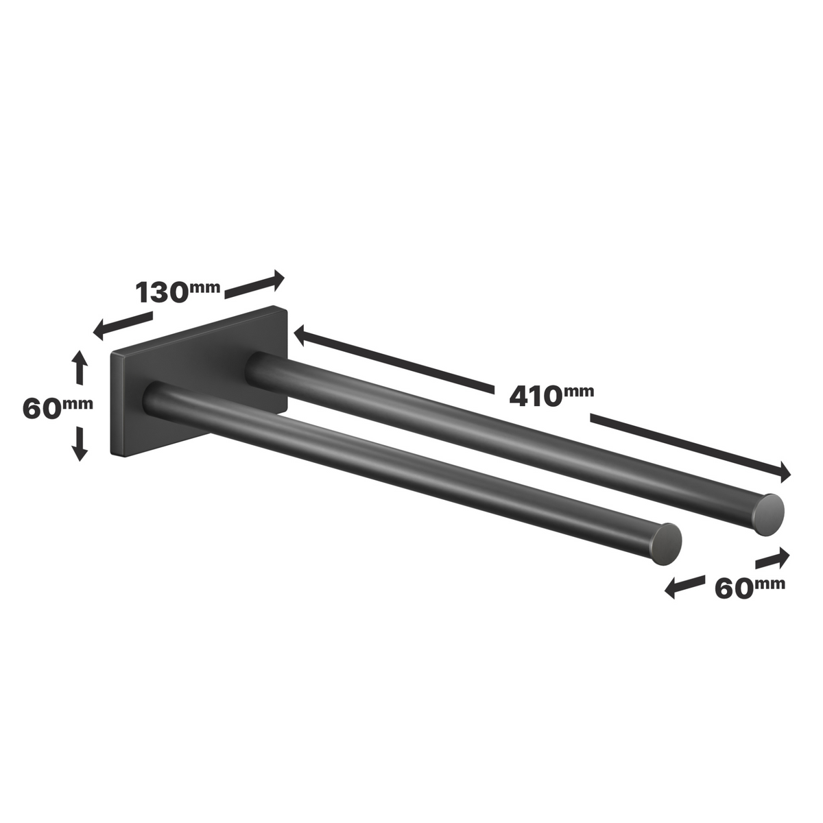 Support de barre à serviette noir 41 cm – Double bras, résistant à la rouille