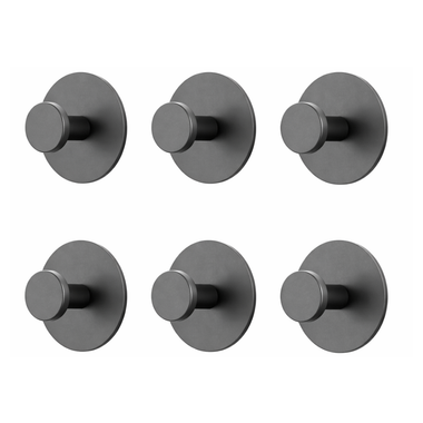 Wall Hook Round Base Black – Self Adhesive Set of 6