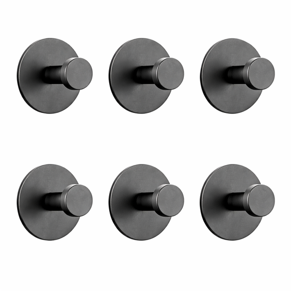 Wall Hook Round Base Black – Self Adhesive Set of 6