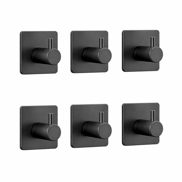 Wall Hook Square Base Black – Self Adhesive Set of 6